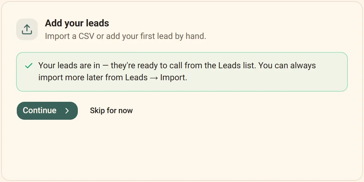 The actual "Add your leads" step of the Inboxsmith setup wizard.